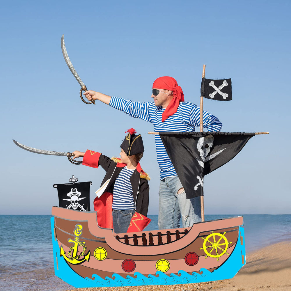 Eaasty pirate ship playhouse size shows indoor or outdoor coloring versatility.