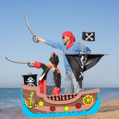 Eaasty pirate ship playhouse size shows indoor or outdoor coloring versatility.