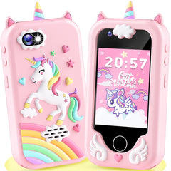 Eaever Kids Smart Phone Toy front view with kid-friendly interface in pink design