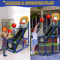 EagleStone basketball hoop base storage keeps balls and toys organized