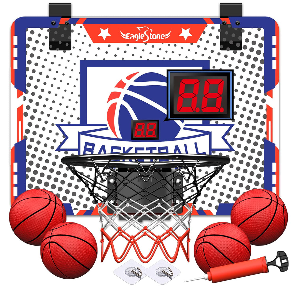 EagleStone Kids indoor basketball hoop with over-door backboard for quick at-home fun.