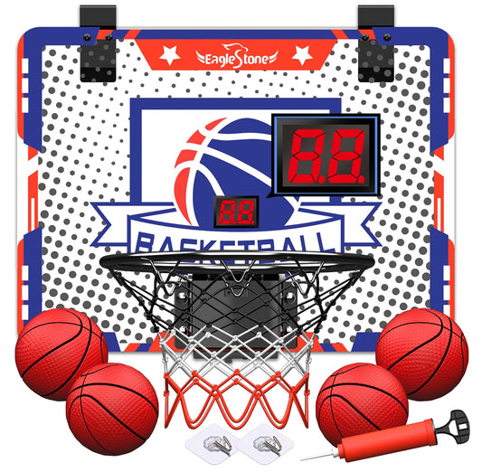 EagleStone Kids indoor basketball hoop with over-door backboard for quick at-home fun.