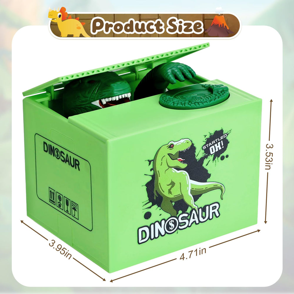 Kids playing with the Eaistose dinosaur piggy bank during pretend savings