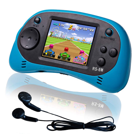 EASEGMER 16 Bit Kids Handheld with blue front showing 220 built-in games for travel entertainment