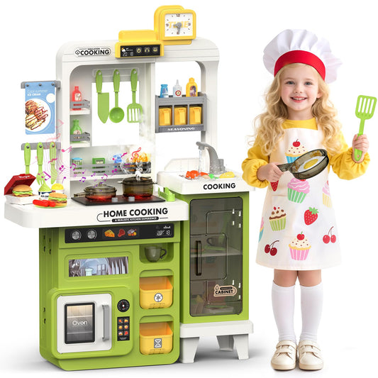 Easface Kids Kitchen Playset front view shows compact, space-friendly design for cozy pretend play.