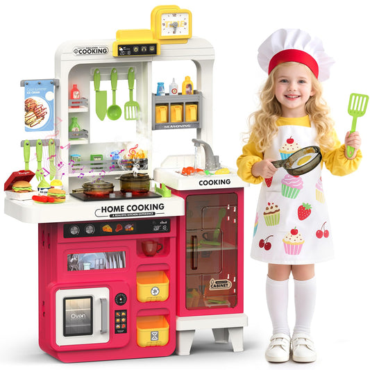 Easface Kids Kitchen Playset with stovetop lights and sounds for realistic pretend cooking.