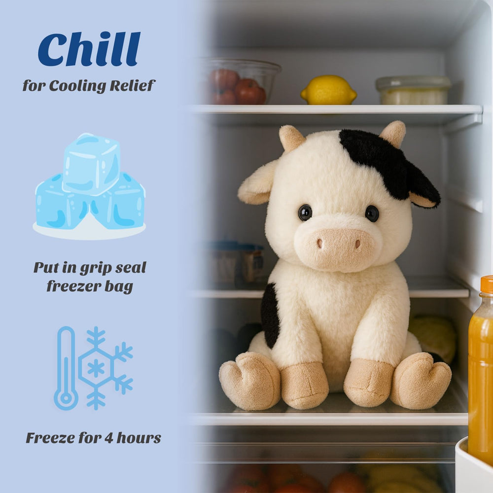 Easfan child-safe cow plush suitable for all ages.