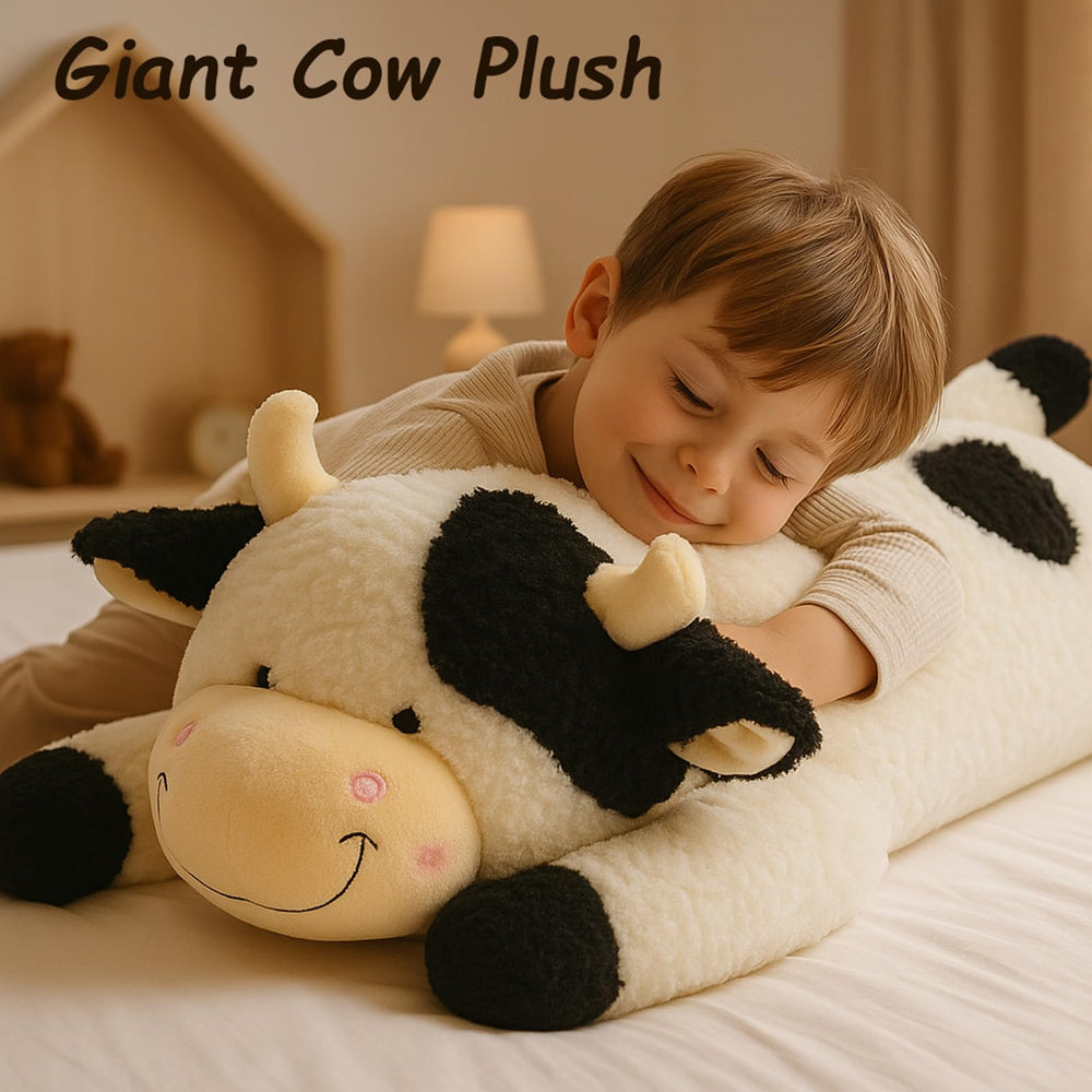 Easfan cow plush pillow face-detail close-up ideal for playful room accents.