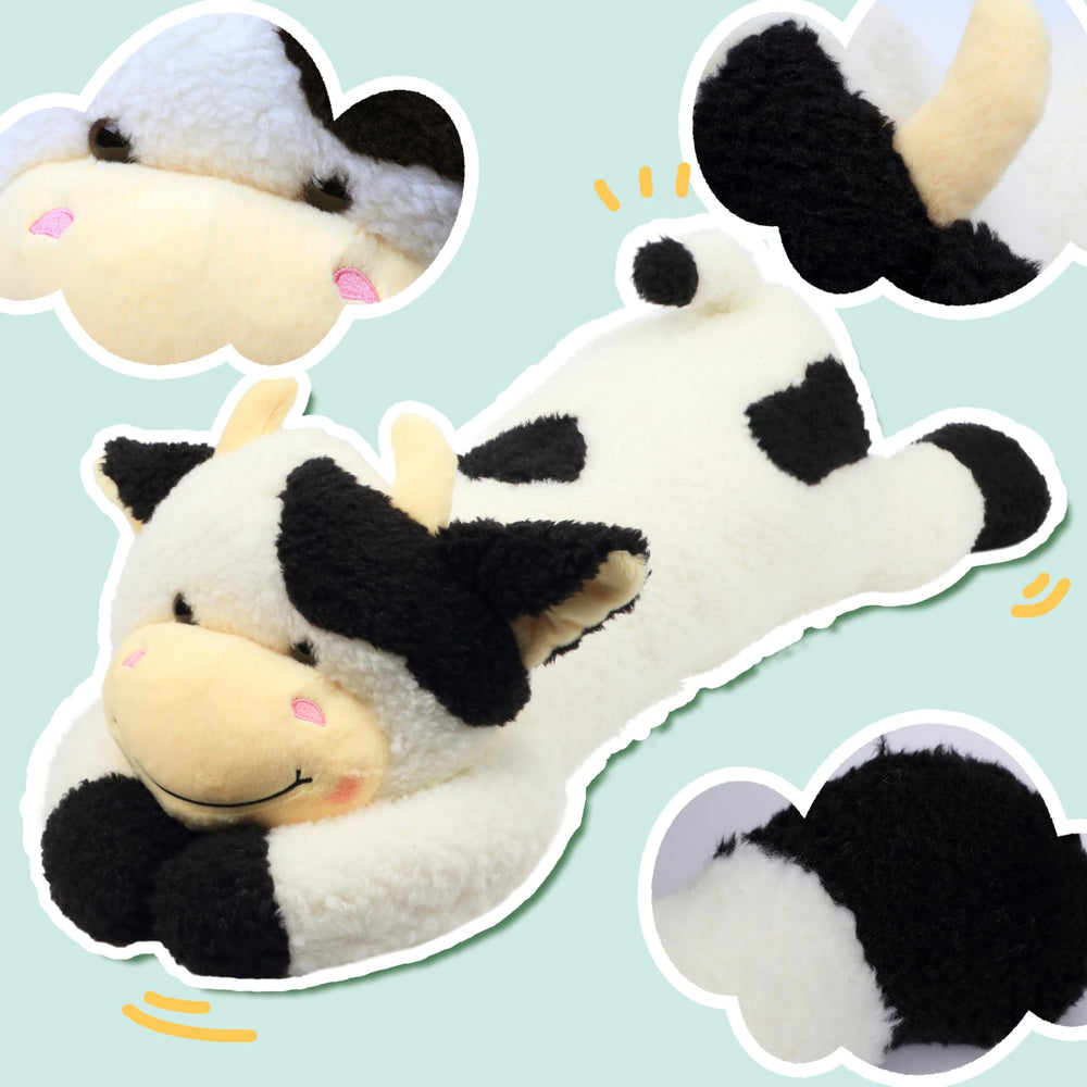 Easfan cow plush pillow stitching close-up shows durable craftsmanship for long-lasting hugs.