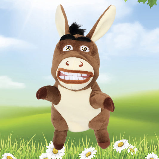 Easfan donkey hand puppet with soft fur close-up for cozy role-play.