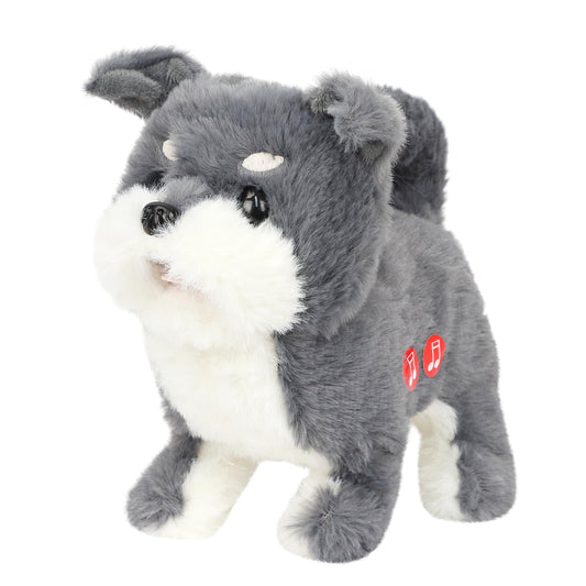 Easfan grey walking plush dog toy shows forward movement for interactive play