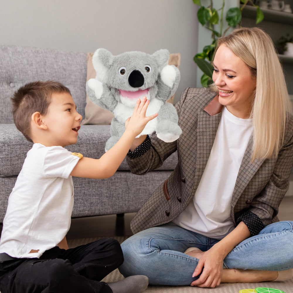 Machine washable Easfan Koala hand puppet for easy cleanup after play.
