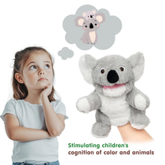 Close-up of Easfan Koala puppet's soft shaggy fur and friendly smile.