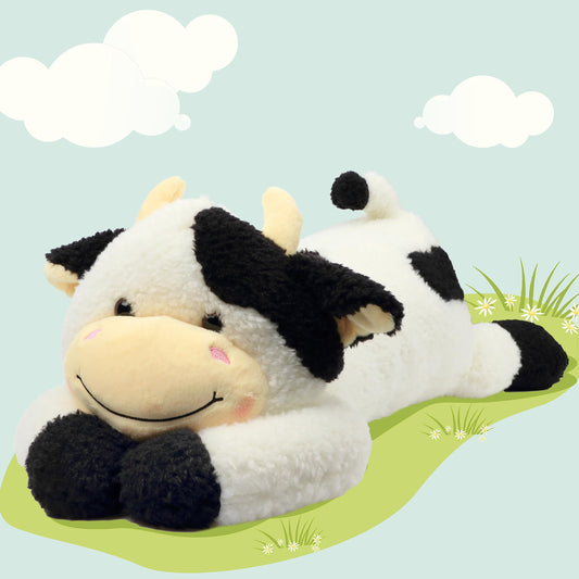 Easfan lying cow plush pillow full-body view for cozy snuggling and décor.