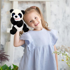 Side view of Easfan Panda hand puppet during bedtime storytelling