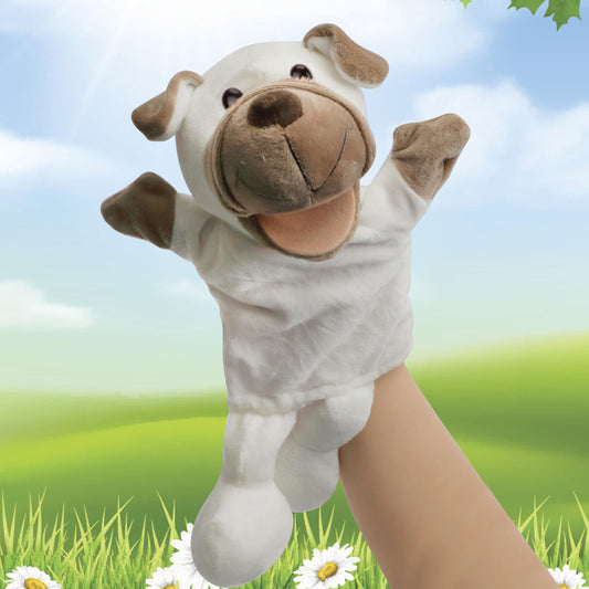 Easfan puppy hand puppet with soft fur for gentle play and bedtime comfort