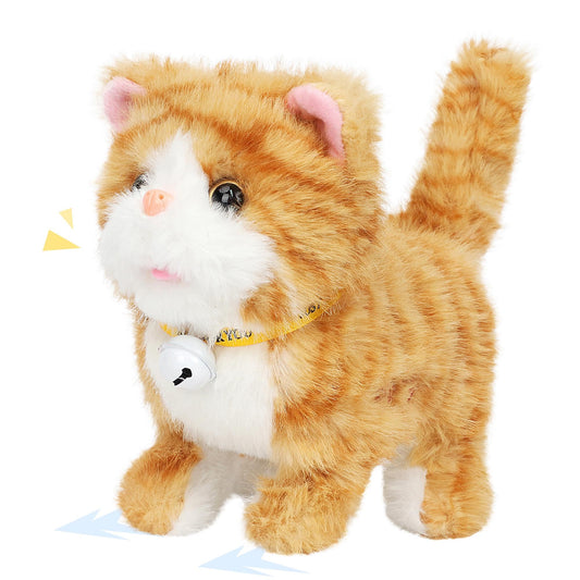 Easfan Walking Plush Kitty face close-up showing a playful tongue-out expression for hugs.
