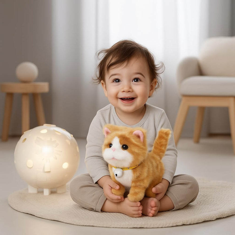Easfan Walking Plush Kitty record-repeat function invites kids to tell stories aloud.