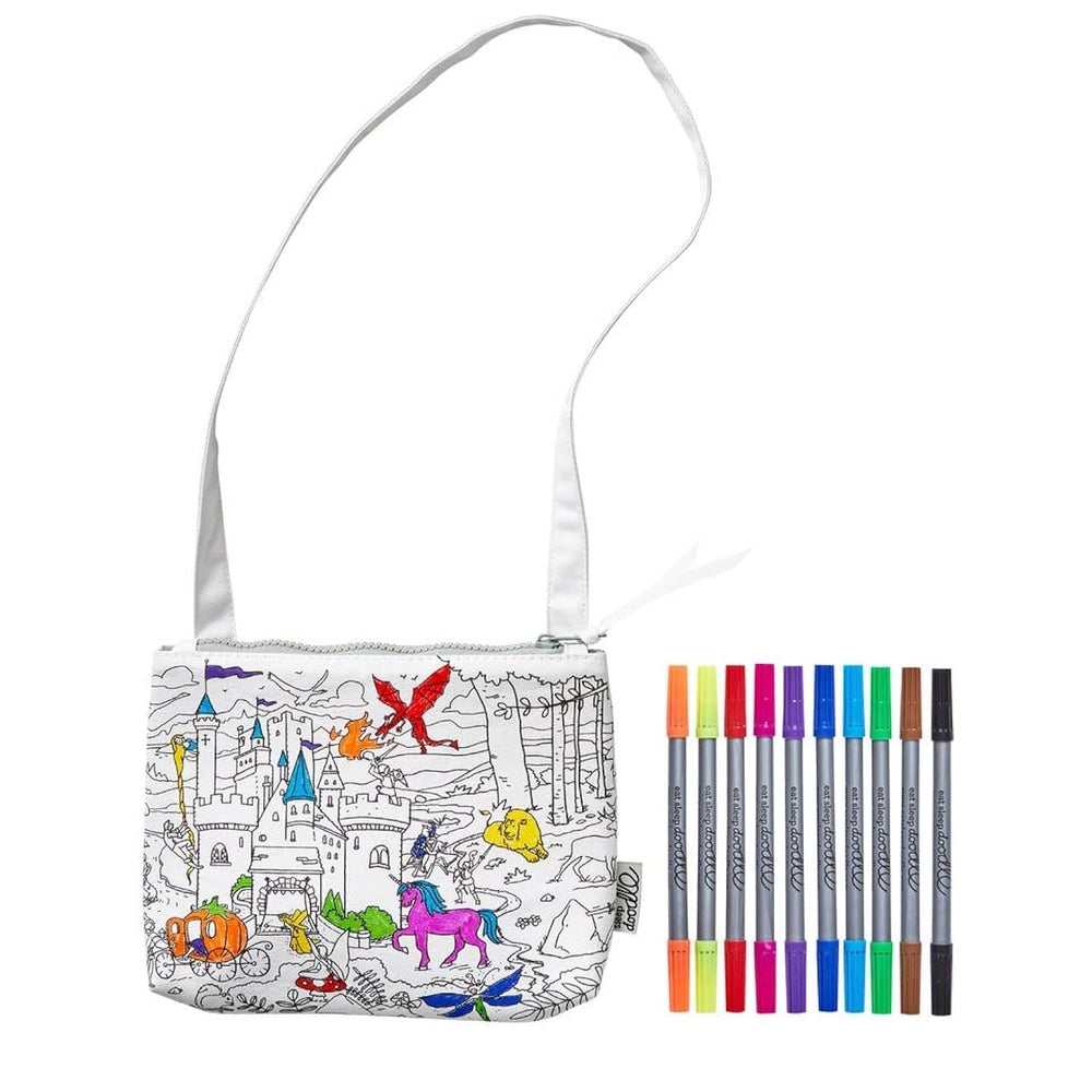 Eatsleepdoodle crossbody bag for kids with color-your-own set for wearable art.