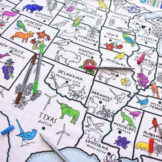 eatsleepdoodle US map tablecloth for coloring session at meals, engaging kids