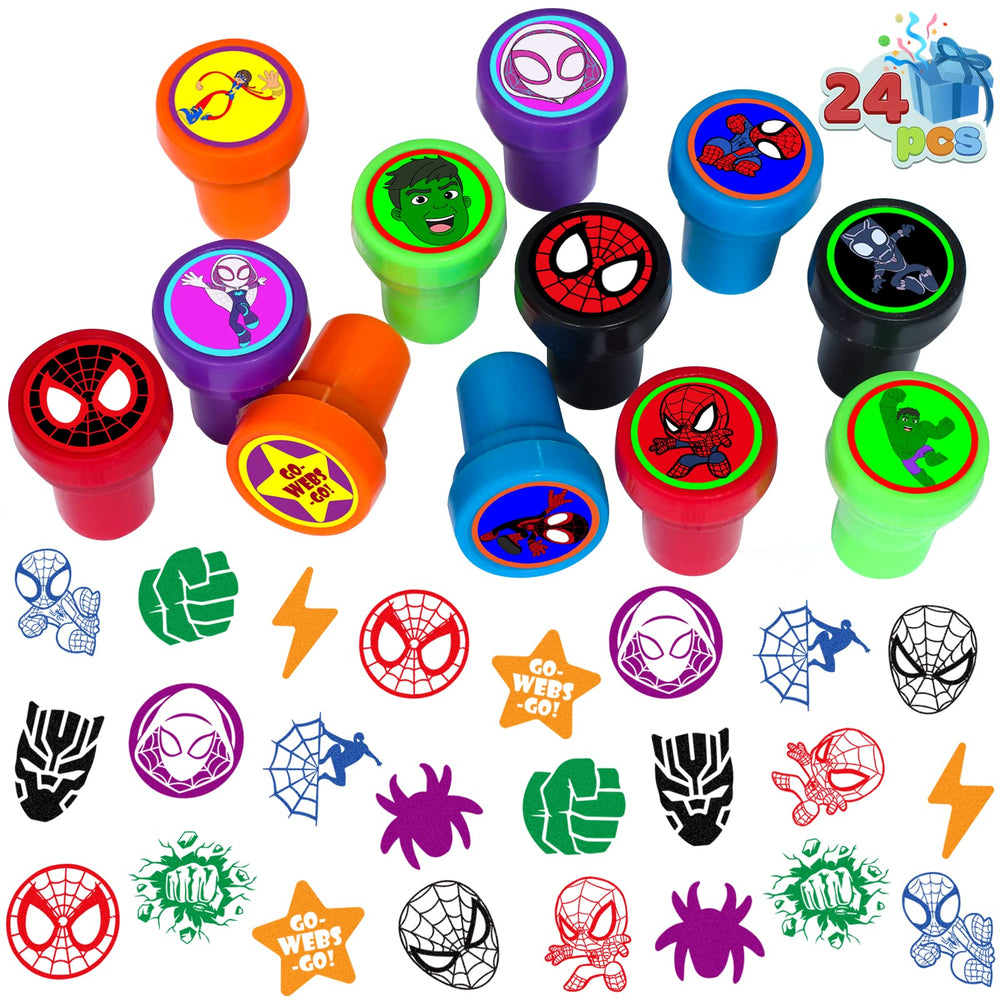 Eazyco Spidey stampers 24-piece set ideal for party favors and crafts.