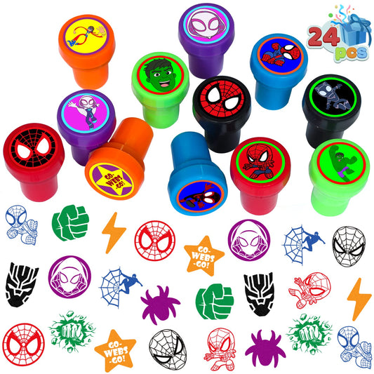 Eazyco Spidey stampers 24-piece set ideal for party favors and crafts.