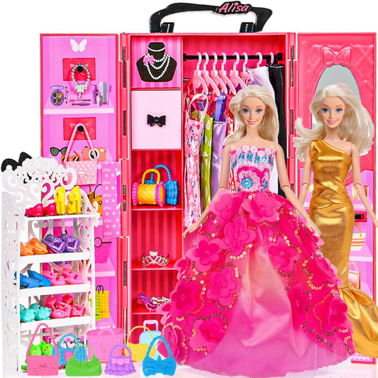 ebuddy 105-pcs doll closet playset wardrobe keeps outfits organized for playtime