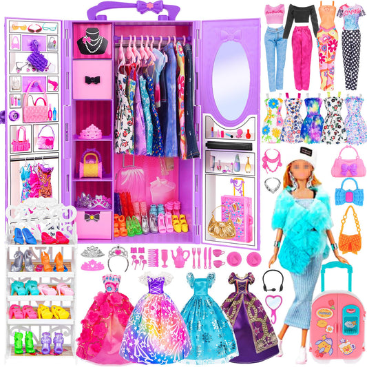 ebuddy 11.5-inch doll closet wardrobe showing organized space for imaginative play