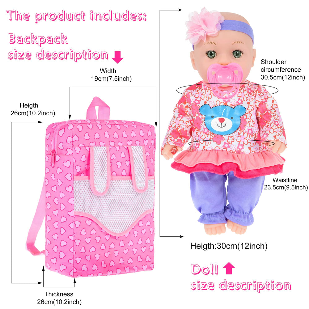 ebuddy mini backpack for doll, perfect for pretend travel and accessories.