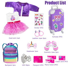 ebuddy purple dress and coat for 18-inch dolls for stylish pretend travel