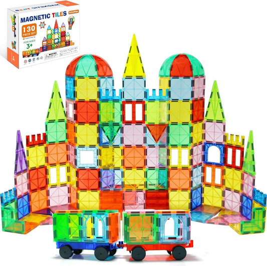 EchoPlan Magnetic Tiles with 2 cars for creative play and early STEM skills.
