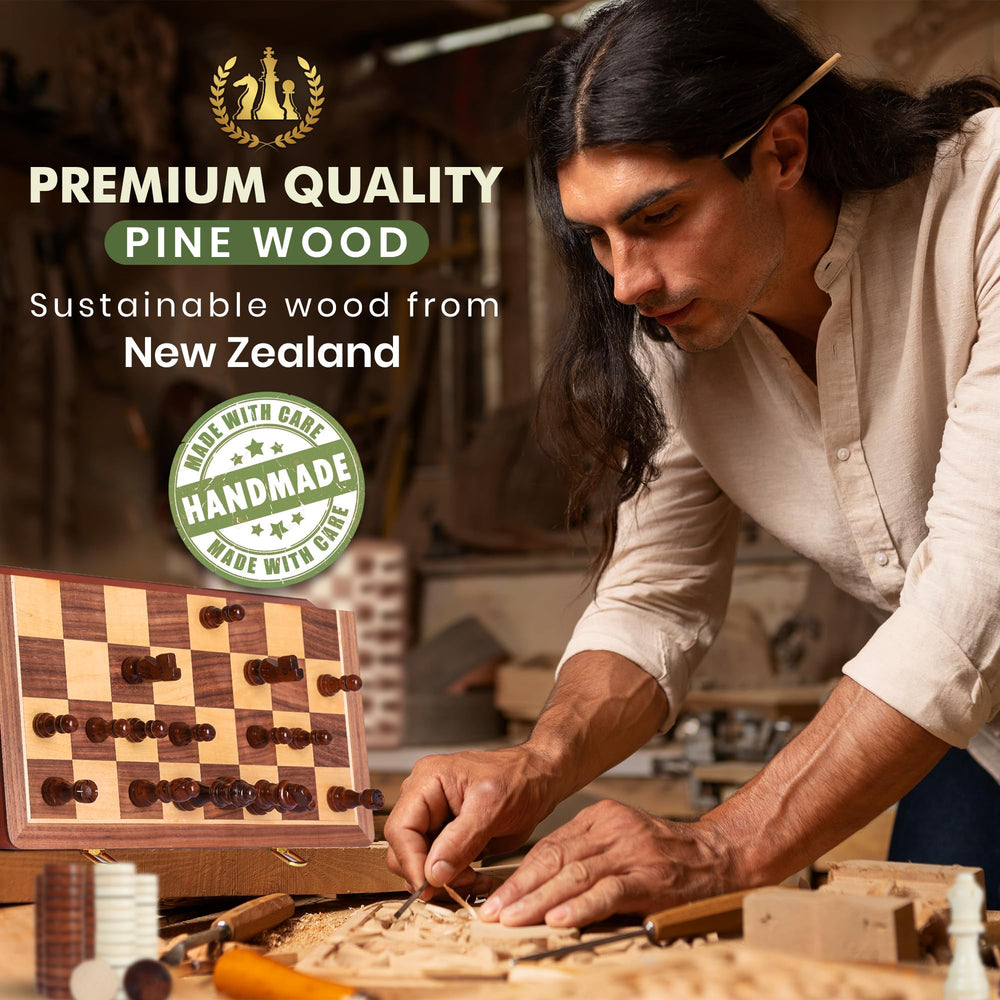 ECOCRAFTER wooden chess set with foam storage keeps pieces organized