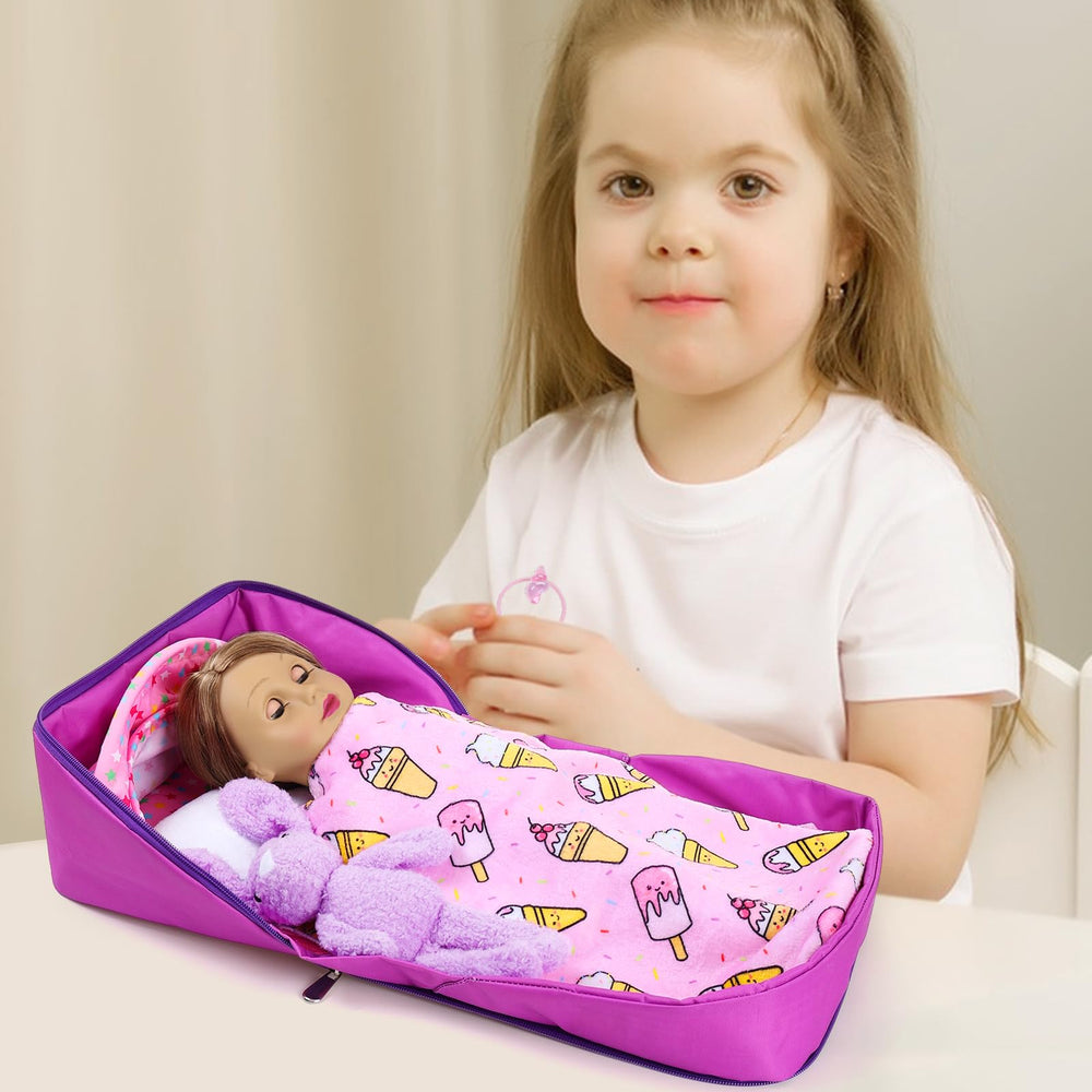 Ecore Fun 8-piece doll bedding kit for 18-inch dolls.