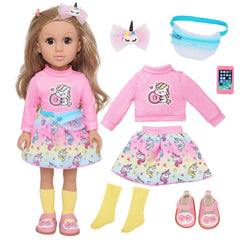 Ecore Fun 18-inch brown-haired doll ready for imaginative storytelling.
