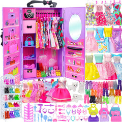 Ecore Fun doll closet front view shows organized storage and glam accents for pretend play.