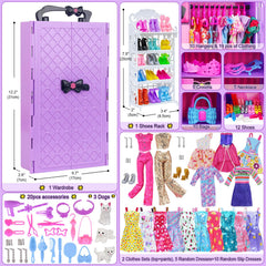 Ecore Fun doll closet interior drawers demonstrate easy access to outfits and accessories.