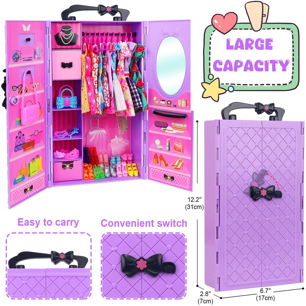 Ecore Fun dresses on doll wardrobe highlight versatile outfits for imaginative styling.