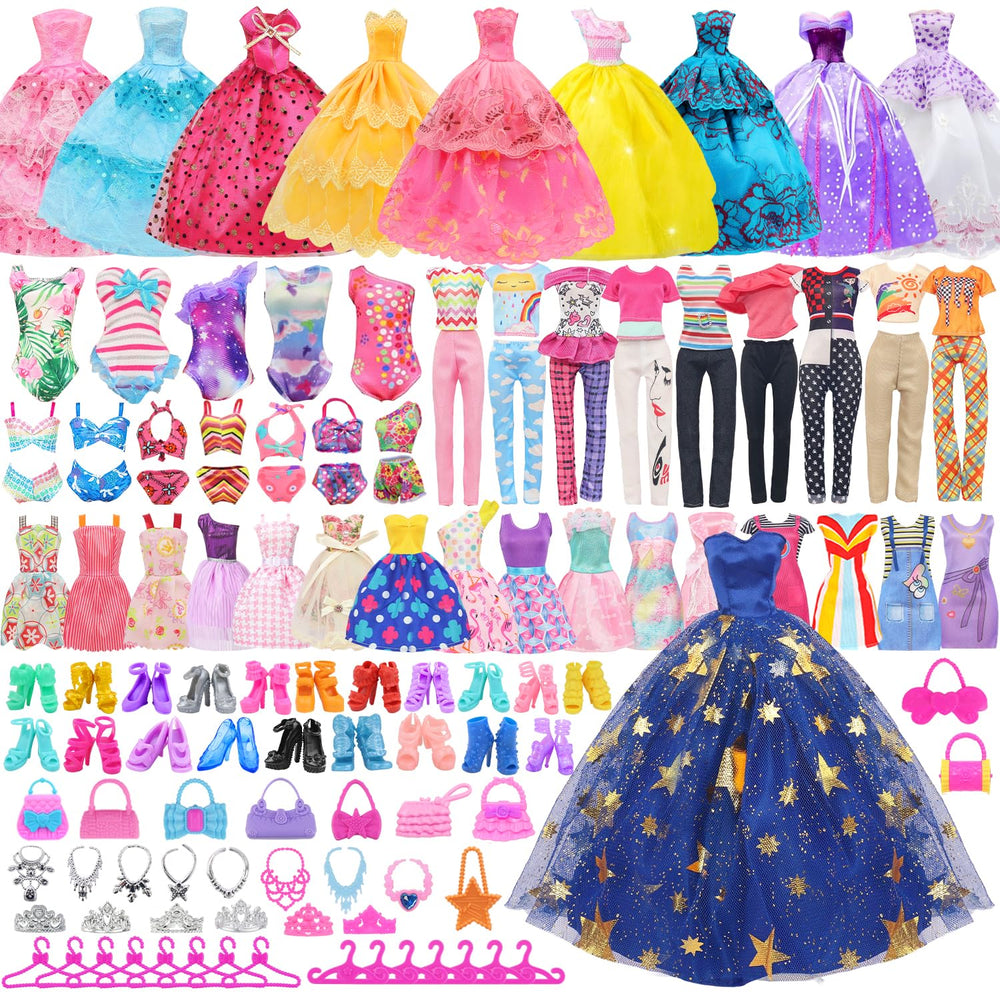 Ecore Fun 101-pcs doll clothes gift box offers endless dress-up options for creative play.