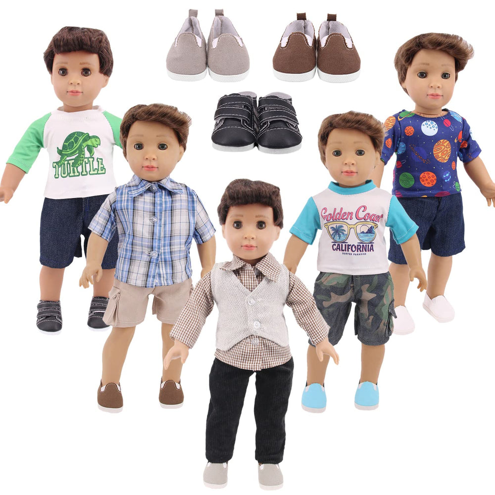 Ecore Fun 5 sets for 18-inch boy dolls, versatile outfits for creative play.