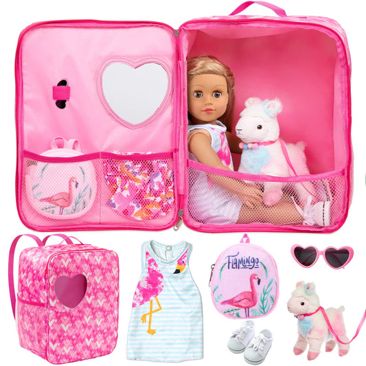 Ecore Fun pink love-pattern doll carrier, ideal for 18-inch dolls