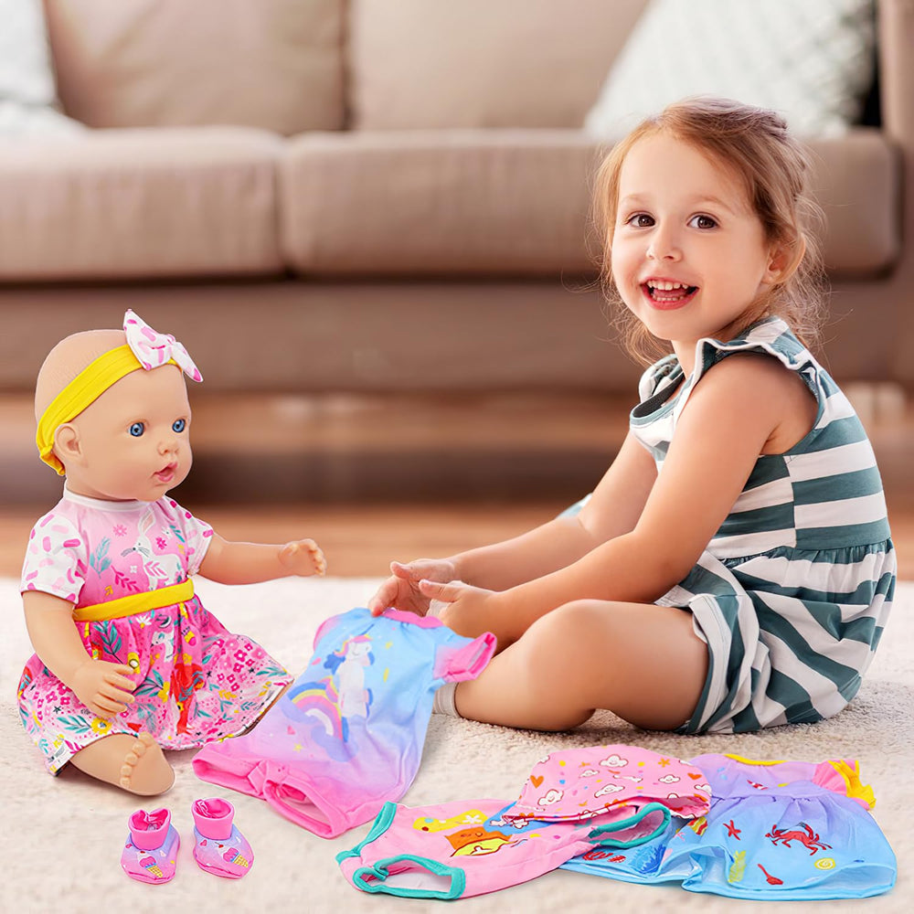 ECORELF socks complete the newborn doll ensemble for ready-to-play looks.