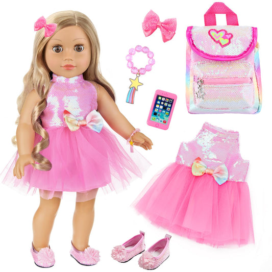 ECORELF American 18-inch doll backpack enhances play with a chic sequin touch.