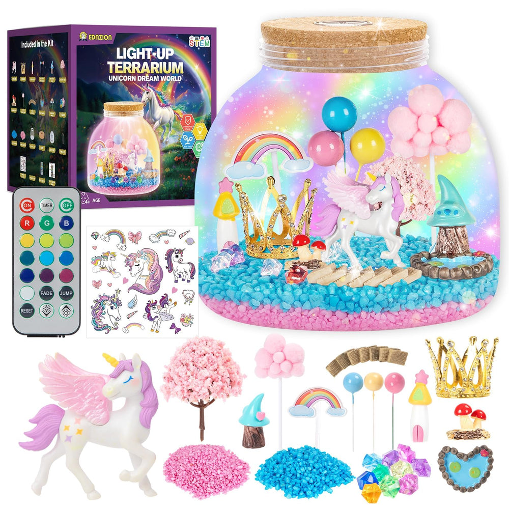 Ednzion Unicorn Light Up Terrarium base with colorful LED lights for creative play