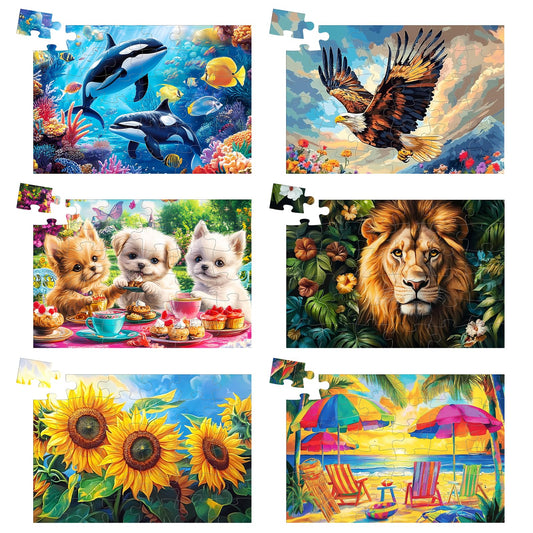 Edsjegn 6-pack 36 large-piece puzzles for seniors promote easy handling and cognitive activity.
