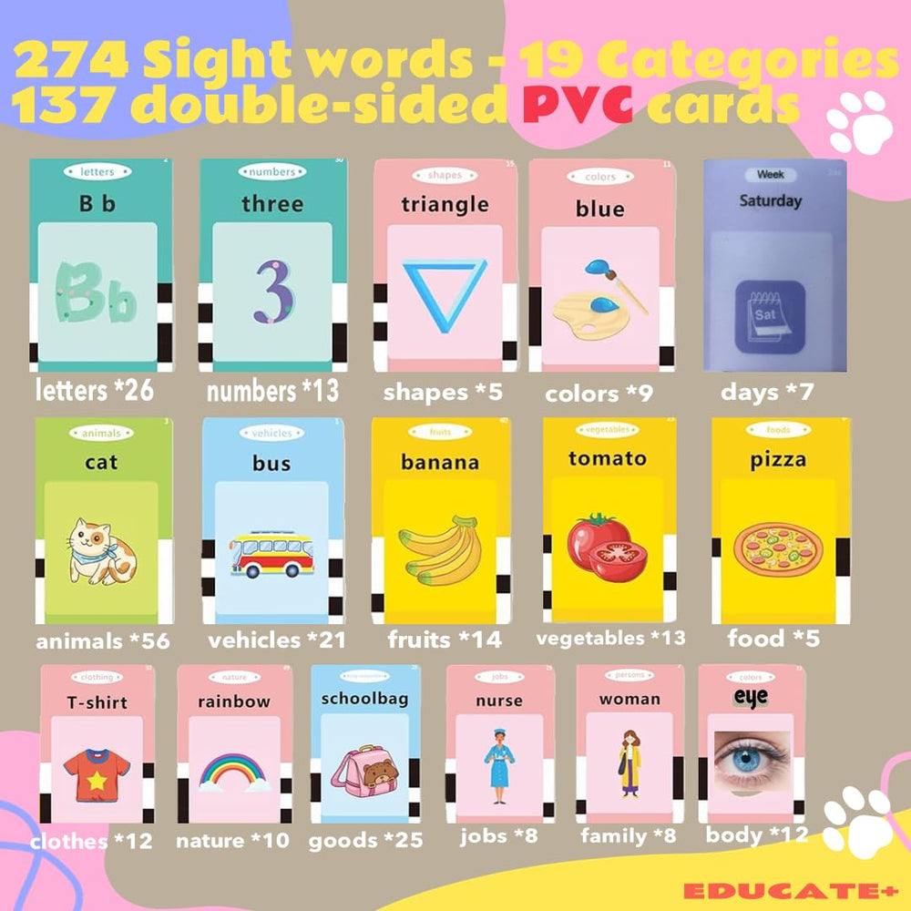 Educate+ PVC-safe flash cards resist wear while staying kid-friendly