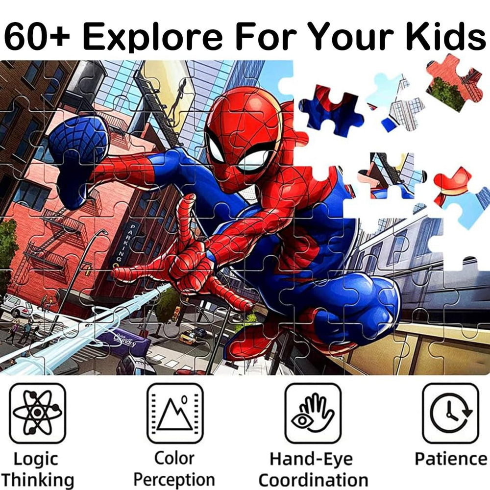 60-piece educational puzzles in metal box open with pieces ready to assemble
