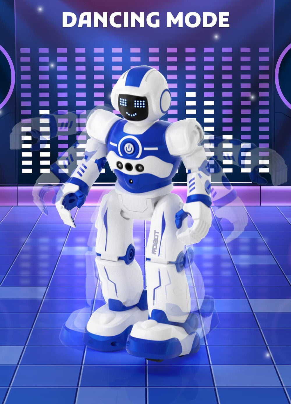 EduCuties dancing robot toy performing routines for family fun.