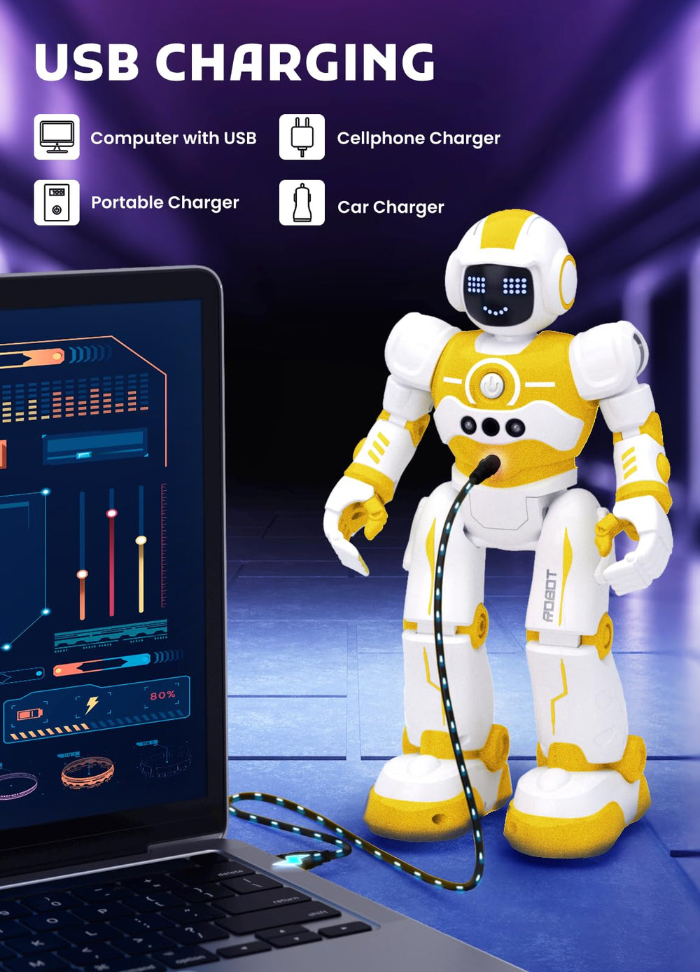 EduCuties robot toy LED eyes glowing, adds visual feedback during movement