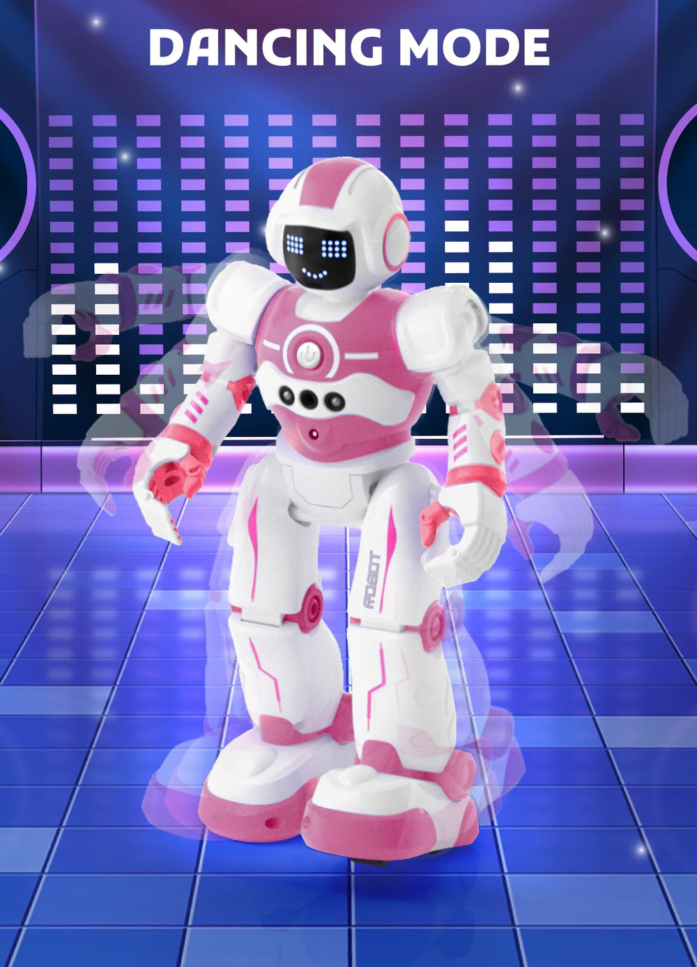 EduCuties pink robot toy avoiding obstacles during playtime