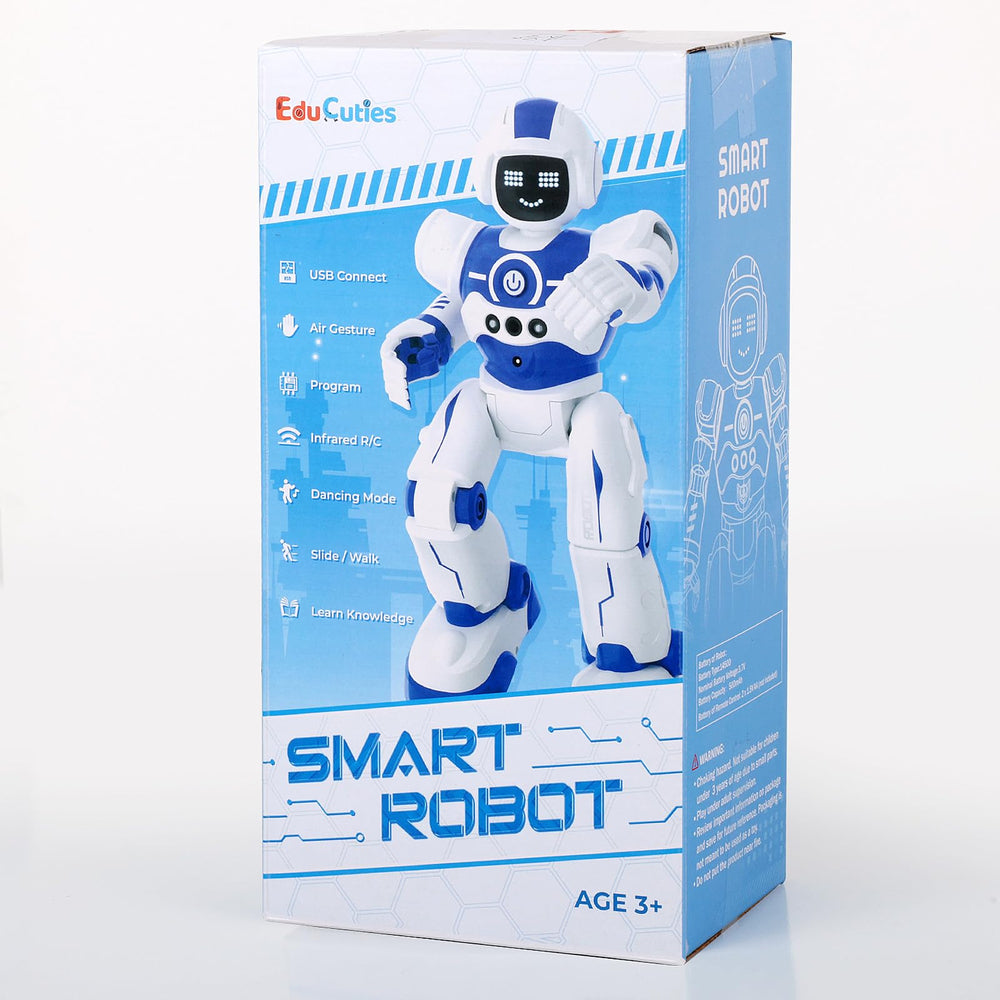 EduCuties rechargeable robot toy charging via USB for easy power.